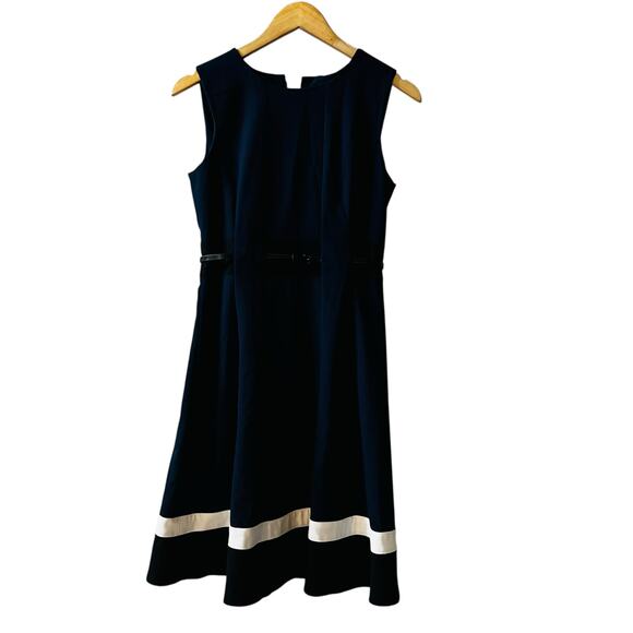 Calvin Klein Navy Sleeveless Belted Dress Size 2 - Picture 2 of 8